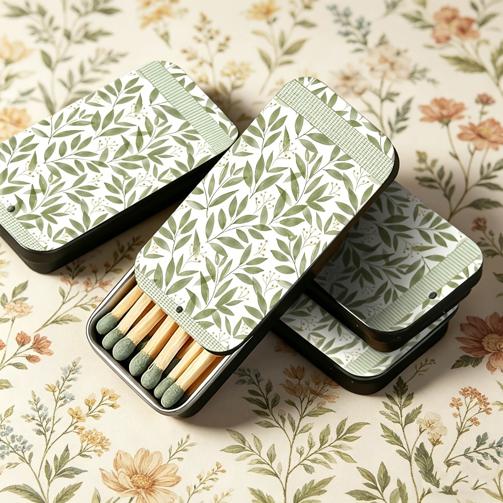 Candle Lighter - Green Leaf Pattern Tin Matchboxes Decorative