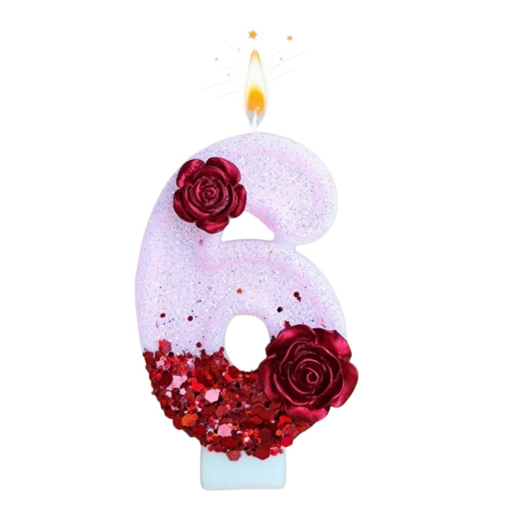 Number Pink Glitter Red Rose F - Silk Candle ulasan dan harga