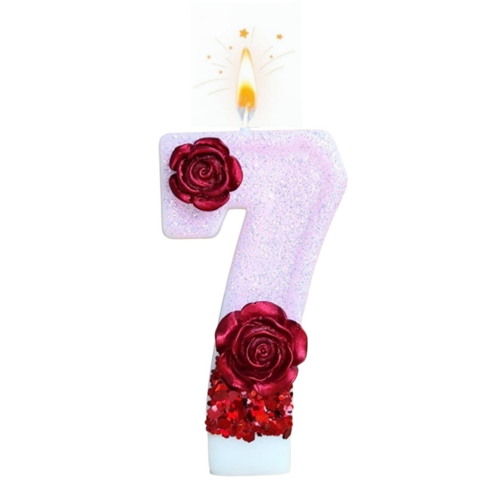 Number Pink Glitter Red Rose F - Silk Candle ulasan dan harga