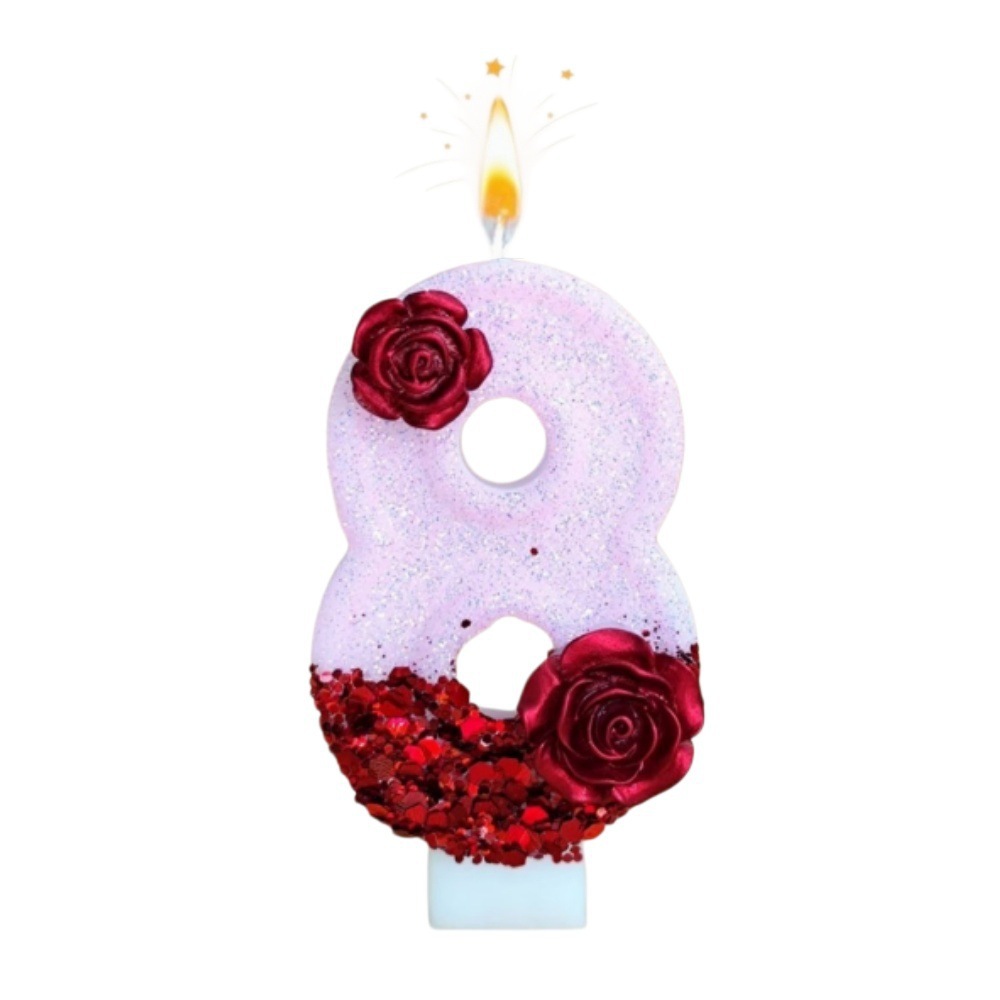 Number Pink Glitter Red Rose F - Silk Candle ulasan dan harga